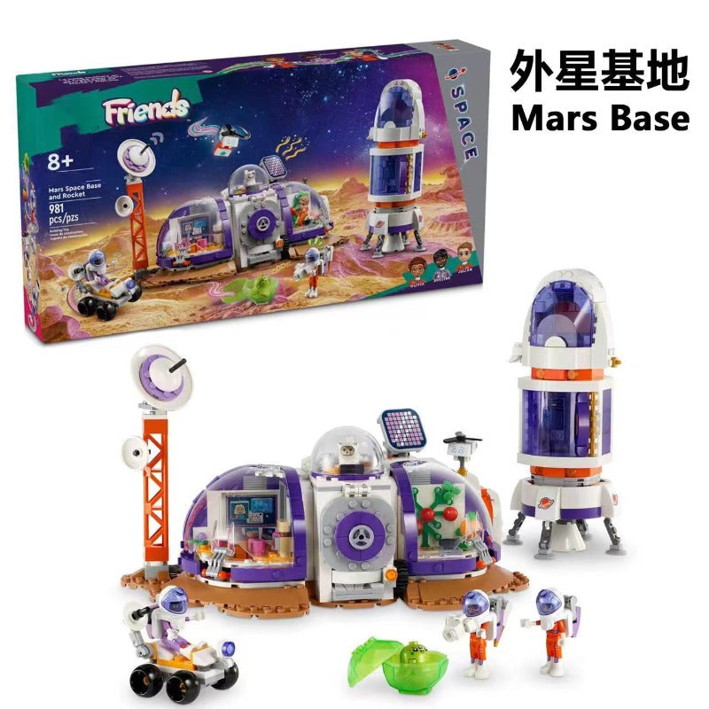 Full view of the Mars space base and rocket building block model