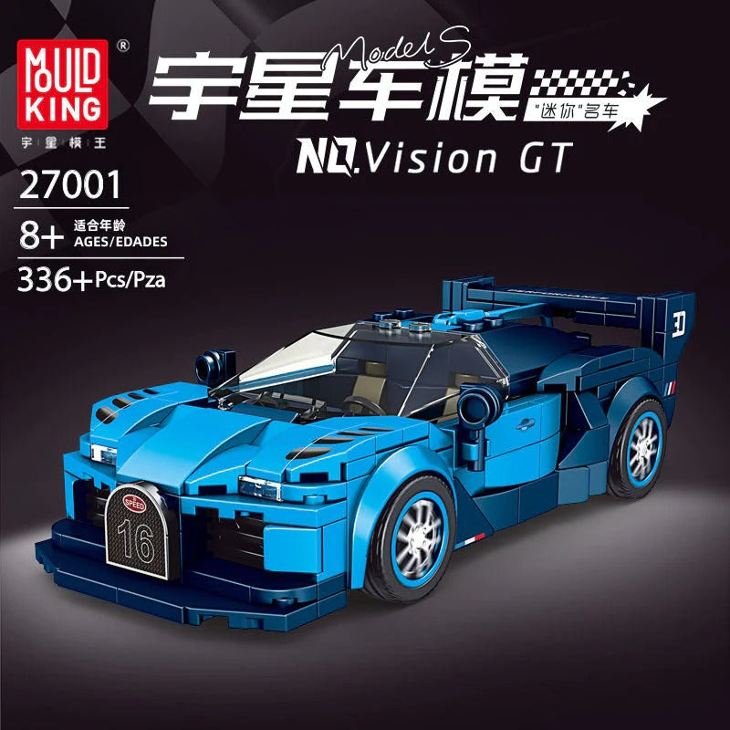 mini sports car building block display model, side profile view