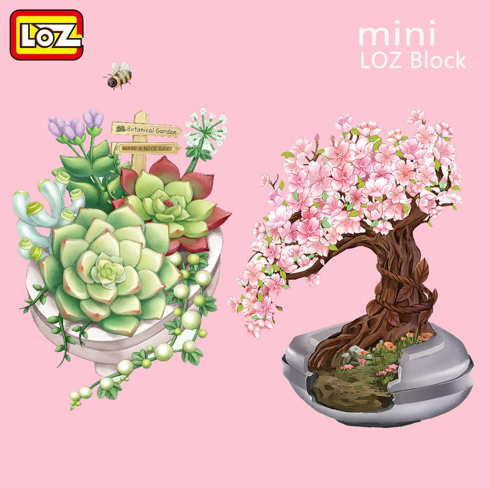 Potted plant mini brick building set, front view