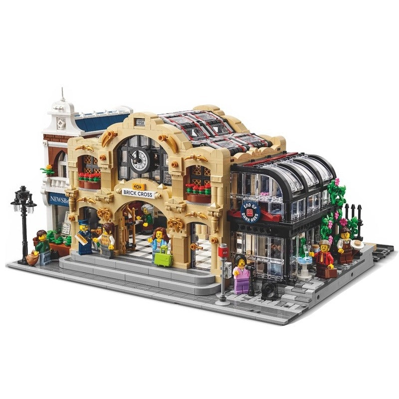 Brick Cross Train Station Building Set front view display model