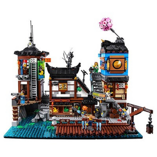 Ninja city docks building block set full diorama view