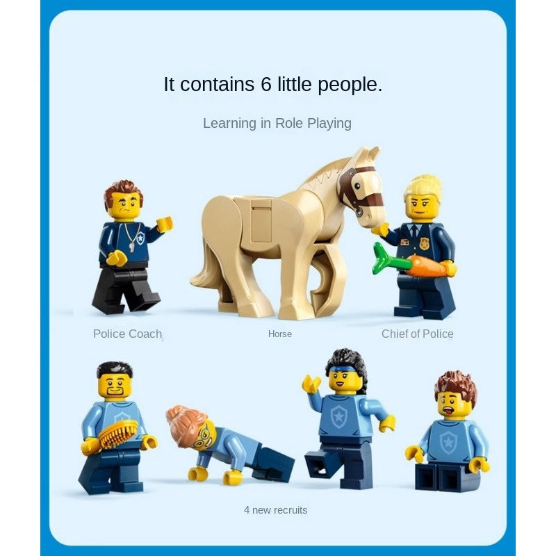 Side view of the multi-section police academy brick set