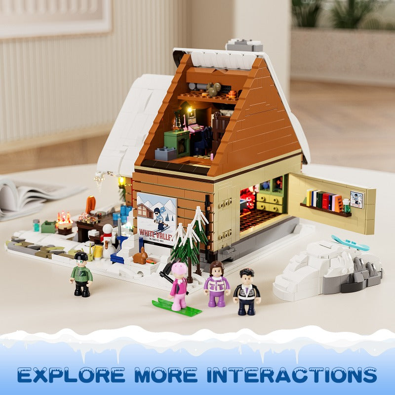 Vintage Ski Hut Building Block House Set with Lights – 2187 PCS – detail view 5