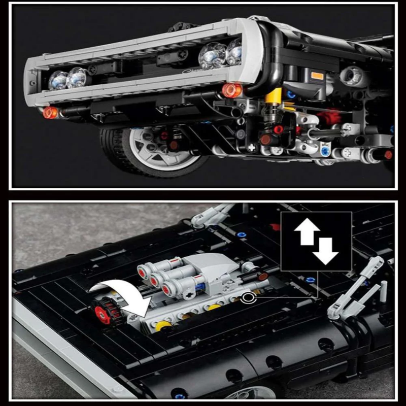 Classic American muscle car building block model showcasing the finished construction set