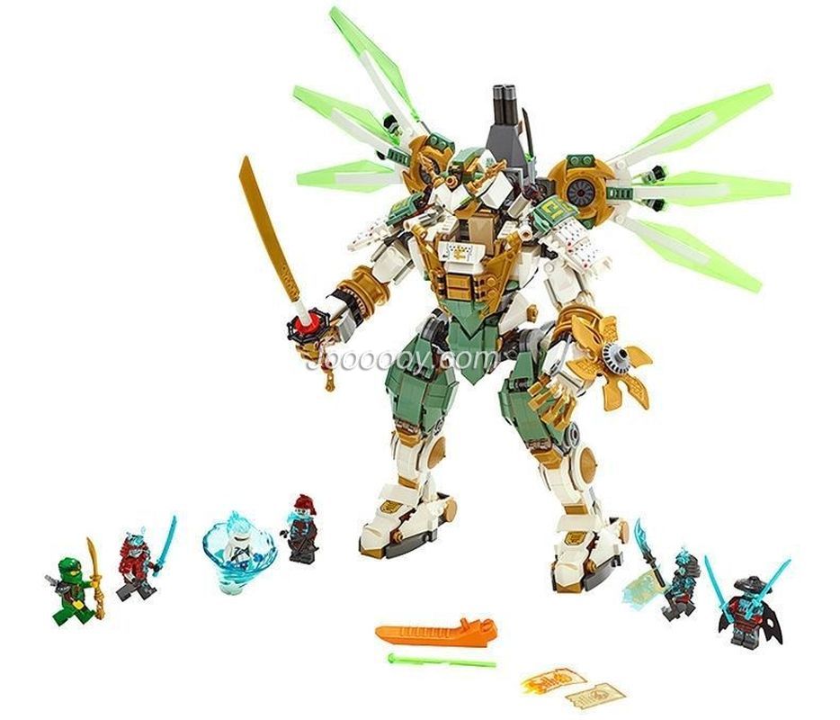 Ninja mech building block model posed in an action stance