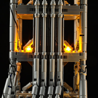 Top section detail of the assembled rocket brick build