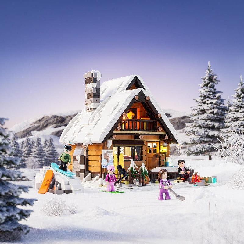 Vintage Ski Hut Building Block House Set with Lights – 2187 PCS – detail view 4