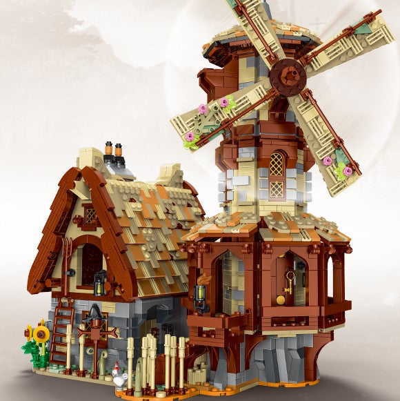 medieval windmill building block set side profile