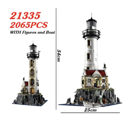 Motorised lighthouse displayed on a shelf