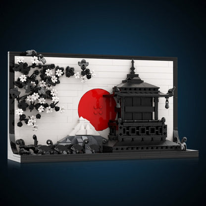 Japanese sakura painting MOC building block set, top view
