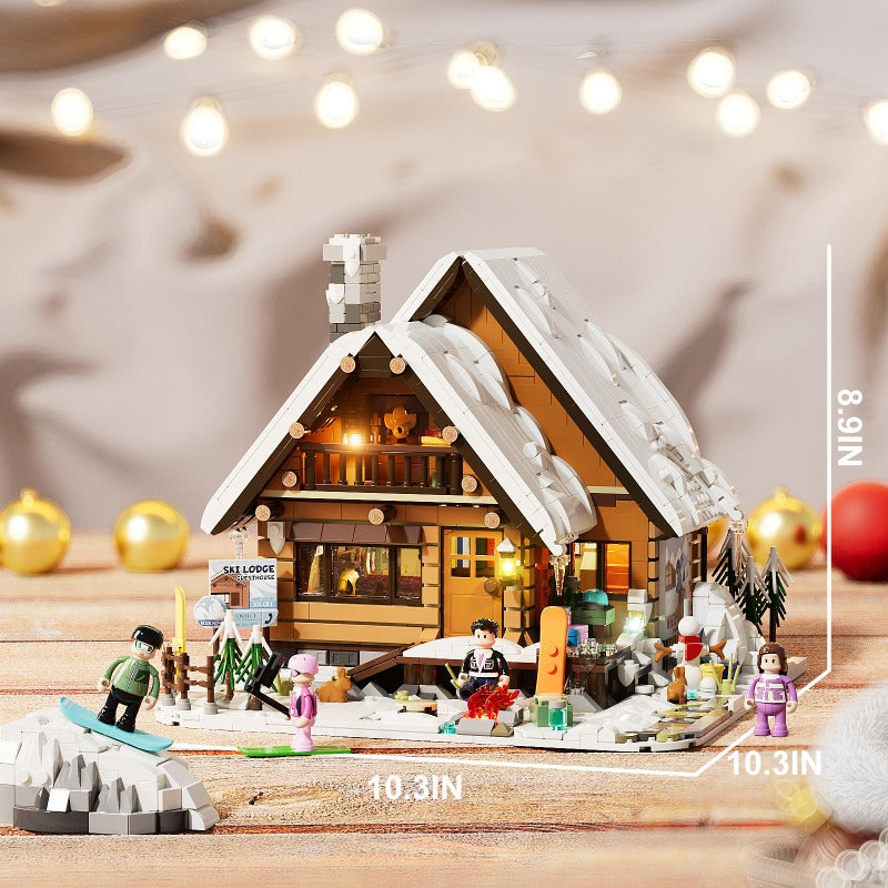 Vintage Ski Hut Building Block House Set with Lights – 2187 PCS – detail view 3