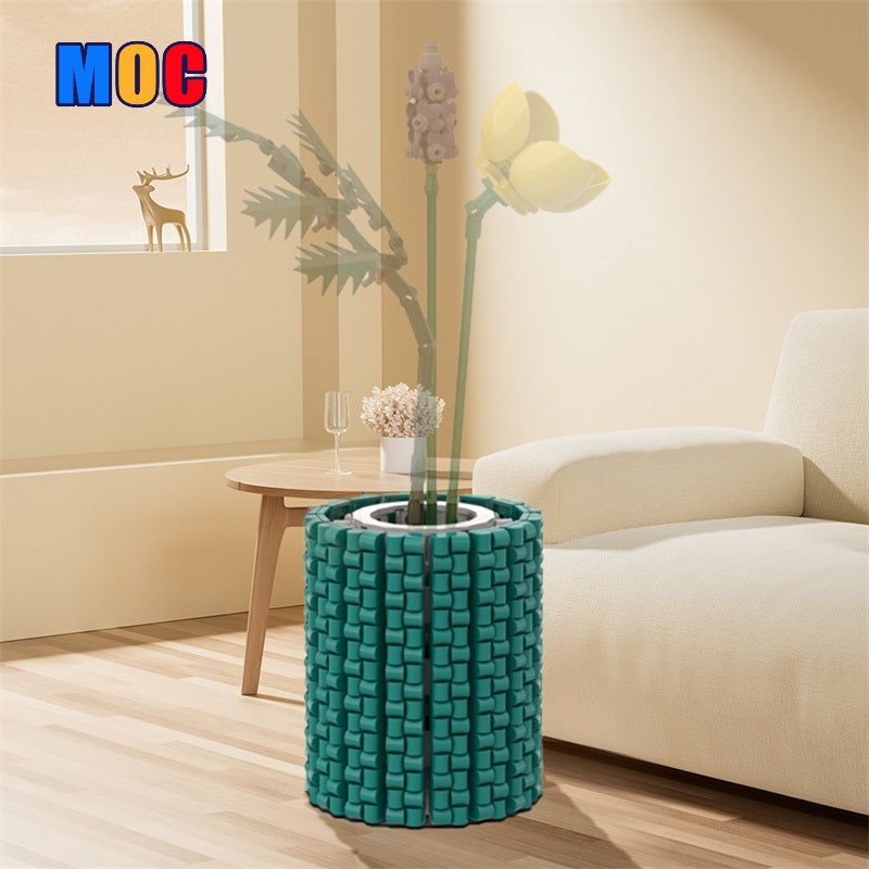 Small round turquoise flower vase MOC building set