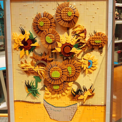 Sunflowers building block model photographed close up