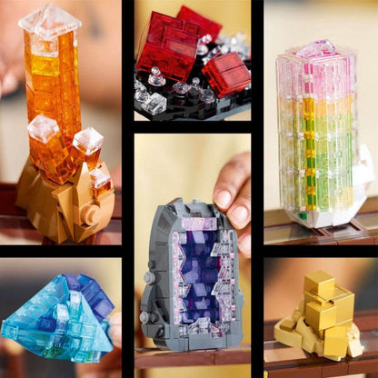 Side view of the colorful mineral building block pieces