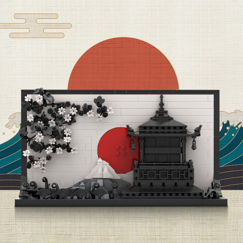 Japanese sakura painting MOC building block set, side angle