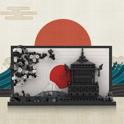 Japanese sakura painting MOC building block set, side angle