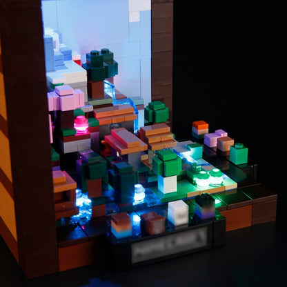Lit view of the assembled crafting table display