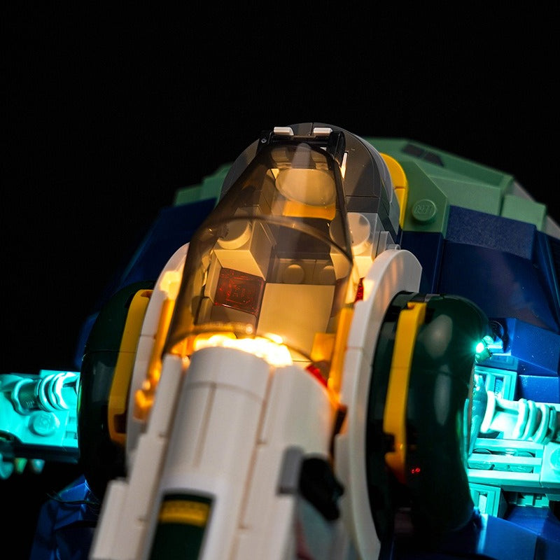 Bounty hunter starship shown lit up with the LED kit