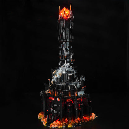 Lit view of the assembled fantasy tower display