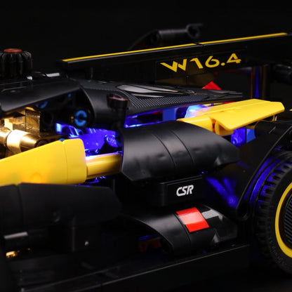 Hypercar building block set displayed on a stand