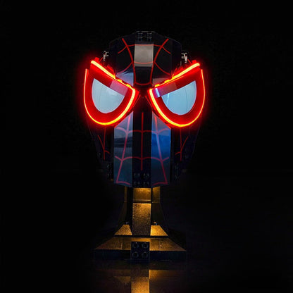 Close-up of the mask's brick detailing and eye shapes