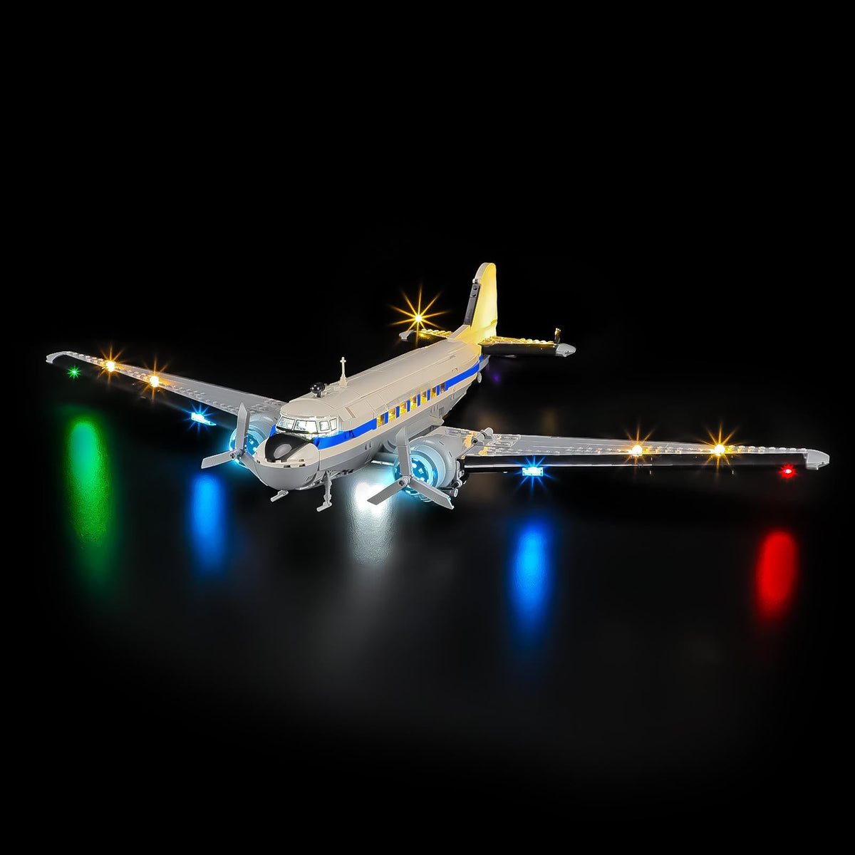 Bricks plus LED version of the DC-3 airplane set