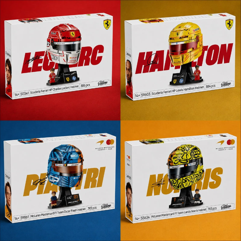 Set of 4 racing helmet building block sets, main product image