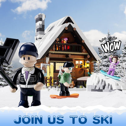 Vintage Ski Hut Building Block House Set with Lights – 2187 PCS – detail view 2