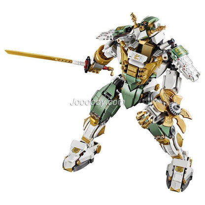 Rear angle view of a building block mech figure