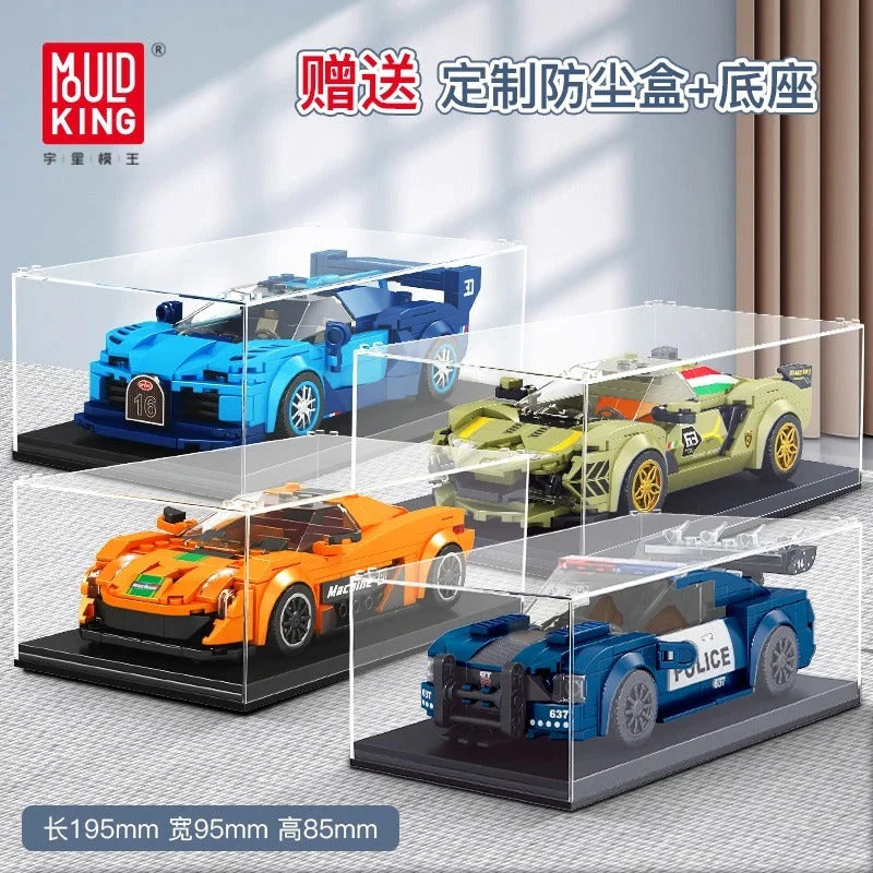mini sports car building block display model, front three-quarter view