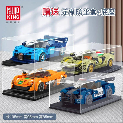 mini sports car building block display model, front three-quarter view