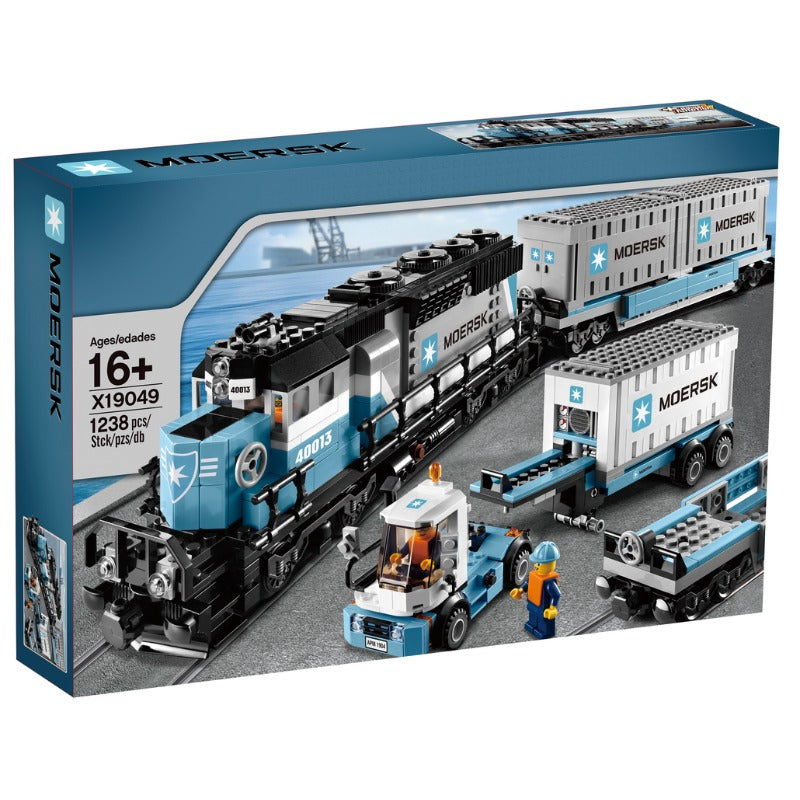 Cargo container train building block model, side view