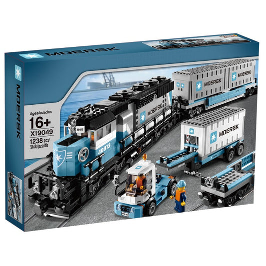 Cargo container train building block model, side view
