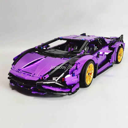 Assembled chrome purple sports car building block model