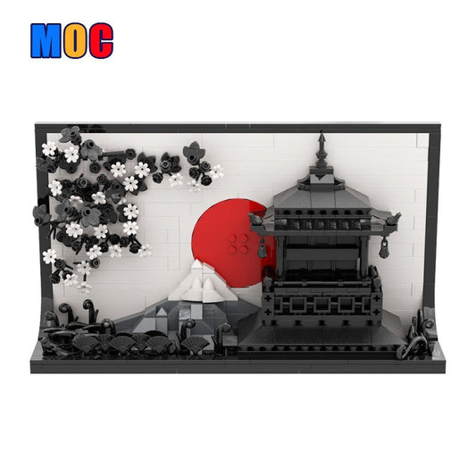 Japanese sakura painting MOC building block set, fully assembled