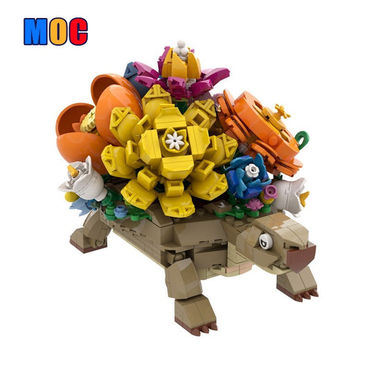 Turtle flower pot MOC building block set assembled