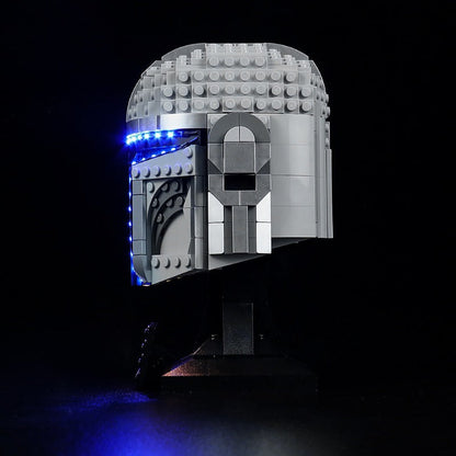 Lit helmet building block model in low light