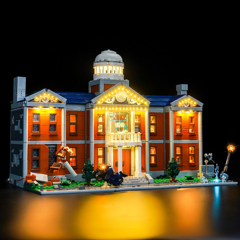 Assembled mansion model from the 3093-piece brick set, gallery view