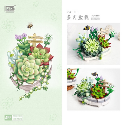 Potted plant mini brick building set, side angle