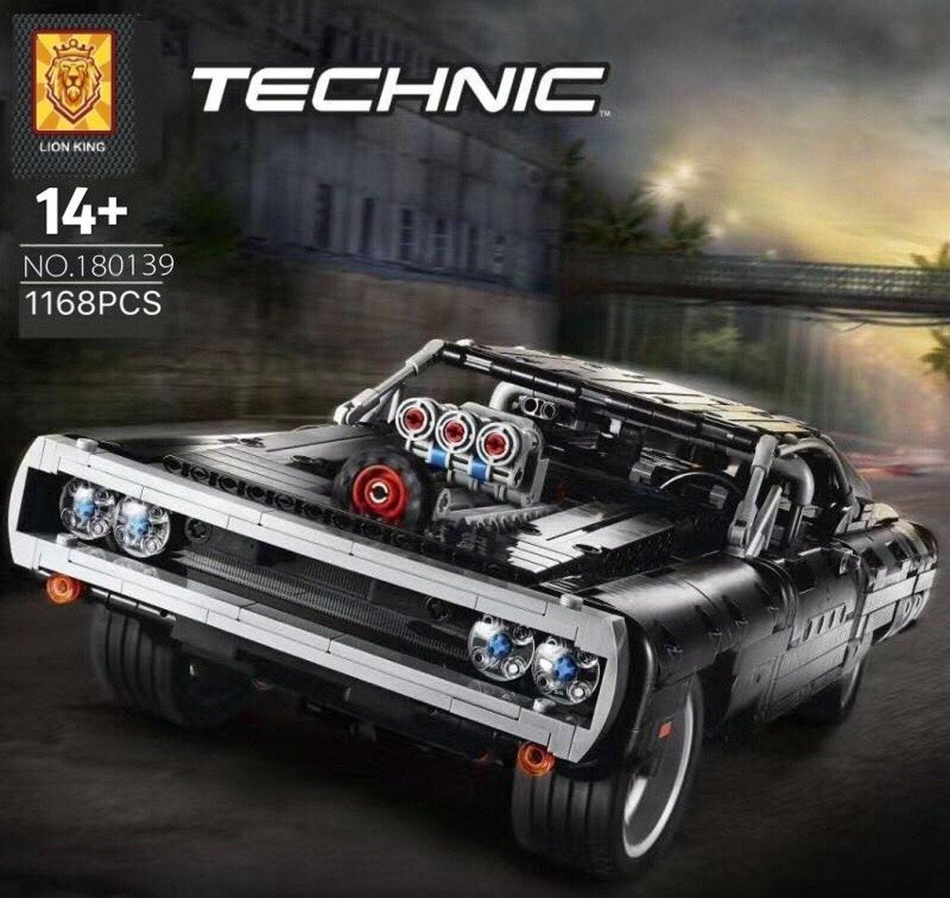 Classic American muscle car building block model featuring its retro-styled front end