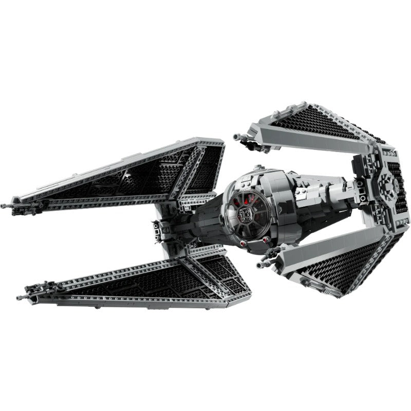 Underside view of the assembled starfighter building block model