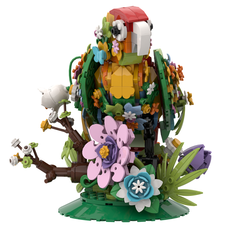 Wider shot of the bird and flower model