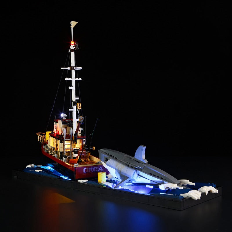 Assembled JAWS-themed display model from a side angle