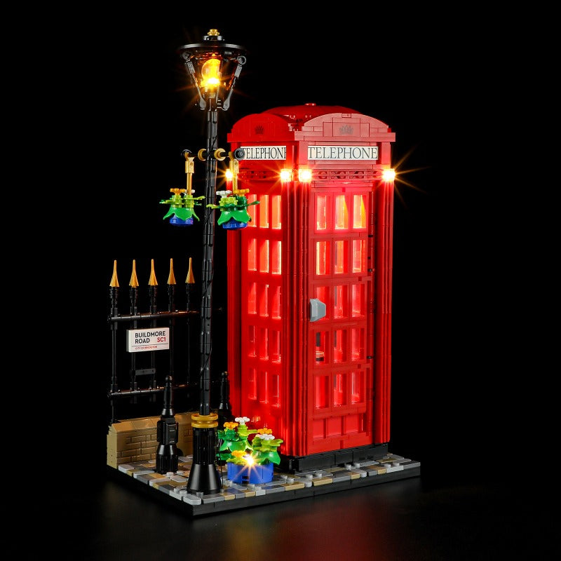 Telephone box building block set with LED lighting kit