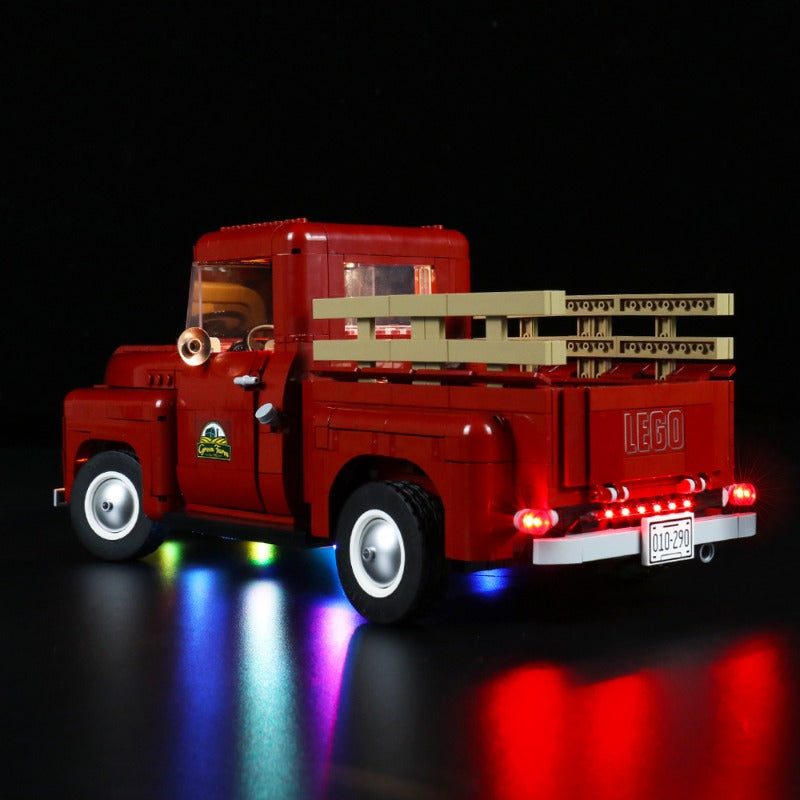 Close-up of built pickup truck details in ABS plastic bricks
