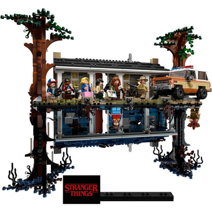 Assembled upside down realm building block scene