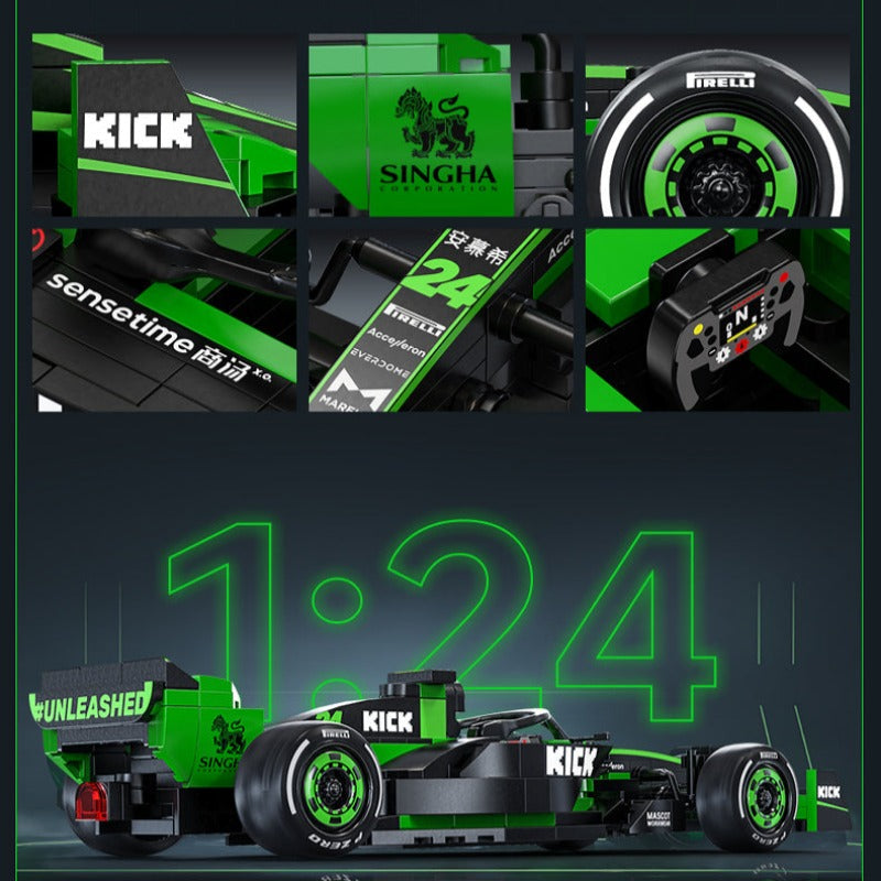 mini Formula racing car building block model, rear view