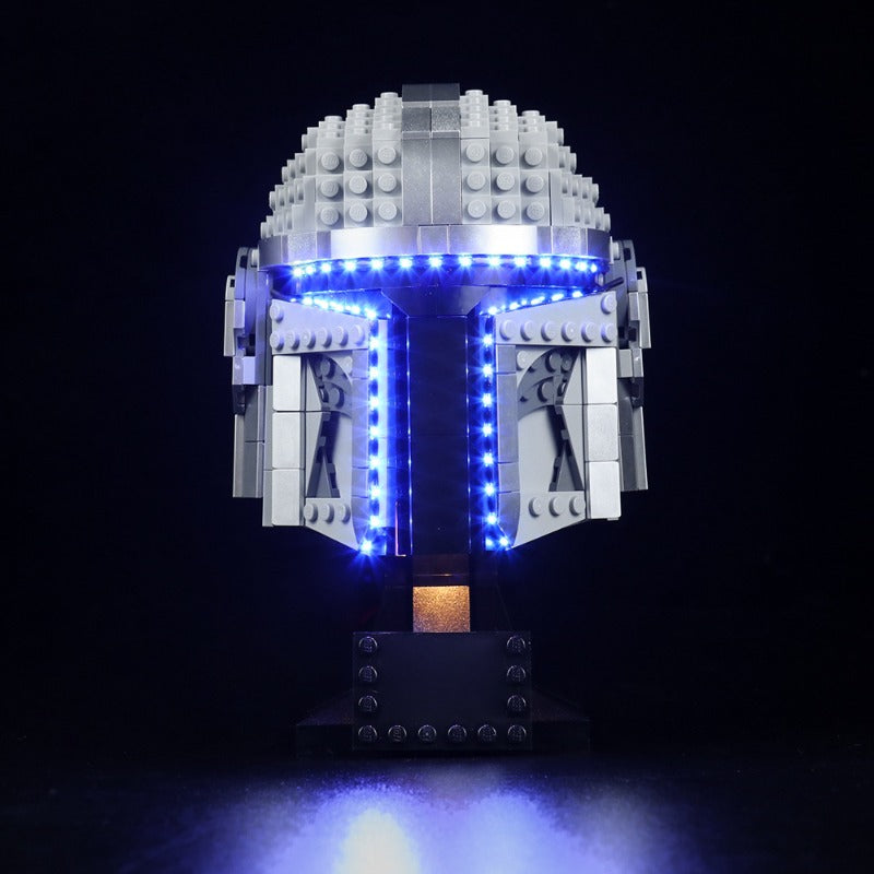 Brick-built helmet shown with the LED lighting option