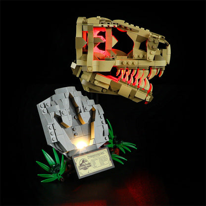LED kit option photo for the T. rex skull building block set