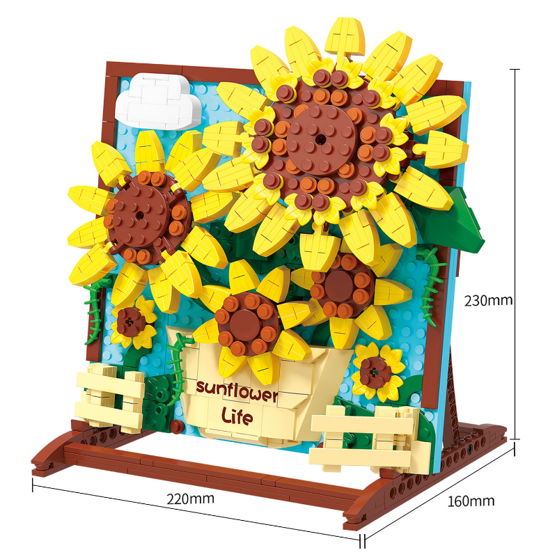 Brick-built sunflower close-up showing petals